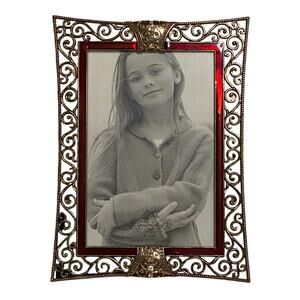 Green Tree Gallery 4x6” Photo Picture Frame Ornate Vintage Style Ruby Red Accent